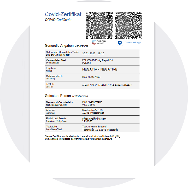 Certificate CovEasyFlow
